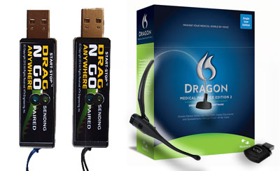 Start-Stop Drag N Go Bluetooth USB Units with Dragon Medical Practice Edition 2 and Plantronics VoxStar Wireless Headset
